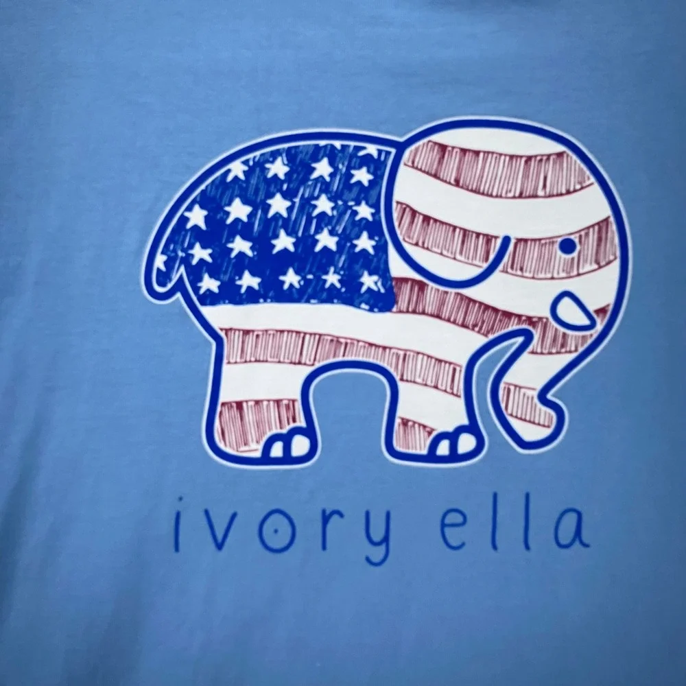 Ivory Ella Mens Large Blue Long Sleeve Patriotic American Flag Elephant Tee
